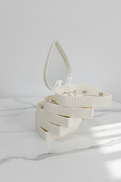 ZURİ DESİGN Heart Shaped Foldable Jewelry and Accessories Organizer – White Color with Mirror