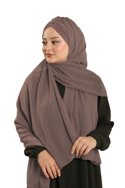 HÜRREM BONE Mink Practical Ready-To-Wear Bonnet Shawl Chiffon Draped 2507_10