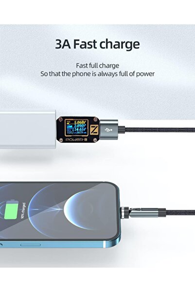 Generic Nalakal 3-in-1 Magnetic Charging Cable 1ft 540° Rotating Nylon USB-C/Micro USB/iProduct (2-Pack)