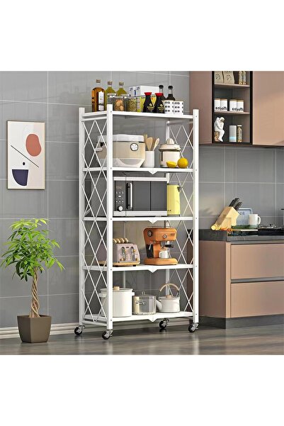 Topone1Topone1 رف قابل للطي بخمس طبقات مع عجلات - لا يتطلب تجميعًا رف تخزين م...