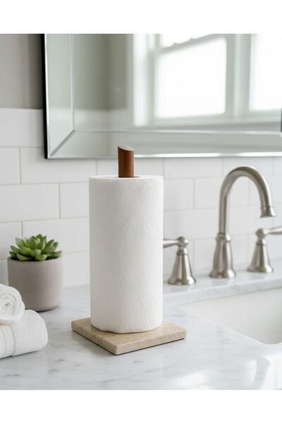 FARALYAHOME Natural Travertine Marble Towel Rail with Wooden Handle 14X14 cm