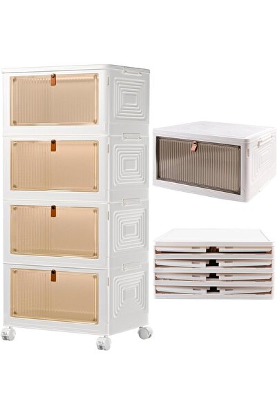 Gogoya 4-Tier Plastic Storage Boxes with Lids, Stackable, Foldable, with Wheels