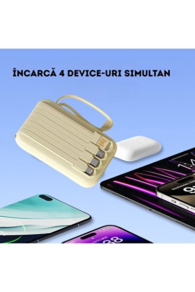 OEM External battery 10000mAh, fast charging 20W, Fast Charge, with flashlight and LED display, cream