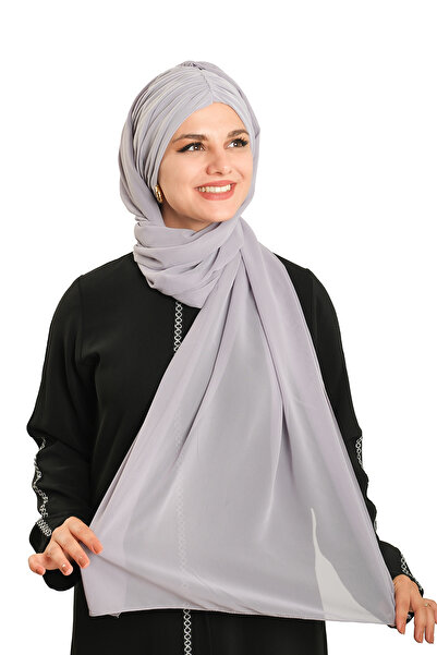 HÜRREM BONE Gray Practical Ready-To-Wear Bonnet Shawl Chiffon Draped 2507_15