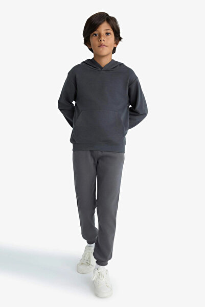 DeFacto W0773A6Ar126 Anthracite Boys' Thick Sweatpants with Elastic Waist