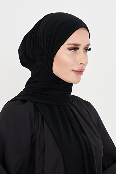 HÜRREM BONE Black Practical Ready-To-Wear Hijab Bonnet with Sandy Neck Collar and Snap Fasteners 2505_01