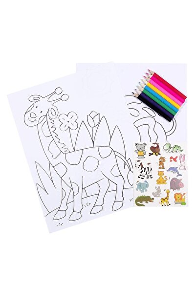 Jumbo "I See and Draw" Set with Animal Stickers, 10 drawing sheets and 8 colored pencils, 20.5x26.5cm