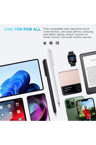 Generic Stylus Pen for Touchscreens — Small 5mm Disc Tip, Universal, Clip, for iPhone/iPad/Galaxy/Tablet