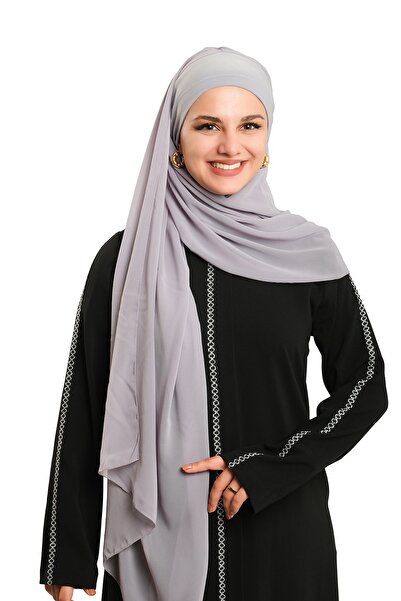 HÜRREM BONE Gray Practical Ready-To-Wear Bonnet Shawl Chiffon Plain 2506_15