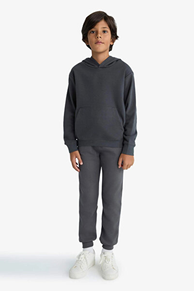 DeFacto W0773A6Ar126 Anthracite Boys' Thick Sweatpants with Elastic Waist