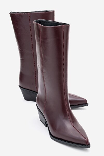 LuviShoes Juana Burgundy Skin Genuine Leather Pointed Toe Women's Boots