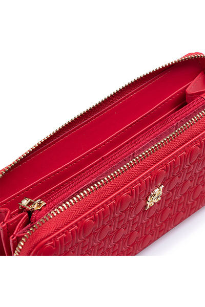 chch Solid-Color Women's Compact Wallet Minimalist Design with Embossed Initials Women's Coin Purse