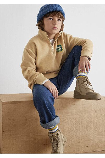 Mavi Semi-Zip Logo Beige Sweatshirt Loose Fit / Relaxed Fit 6S10153-83859