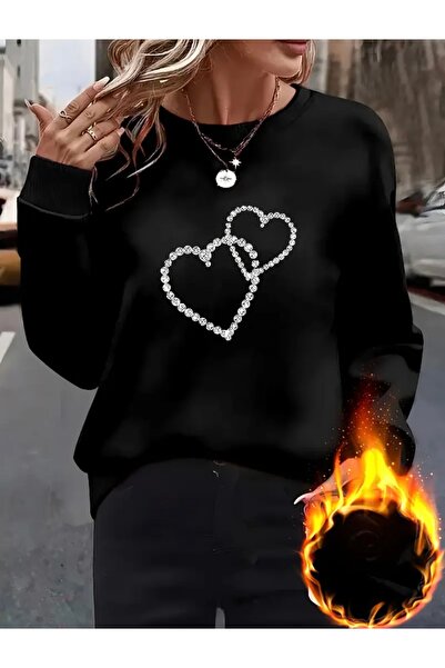FUFLUNS سويت شيرت برقبة دائرية للجنسين للنساء/الرجال مطبوع على شكل قلب