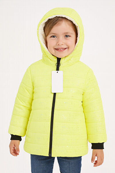 Beybisi Girl's Coat with Fleece Inside and Glitter Detail