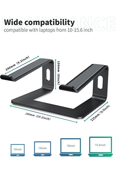 SOUNDANCE Smiley Laptop Stand – Aluminum Ergonomic Desktop Stand for Notebooks 10–15.6" (Black)