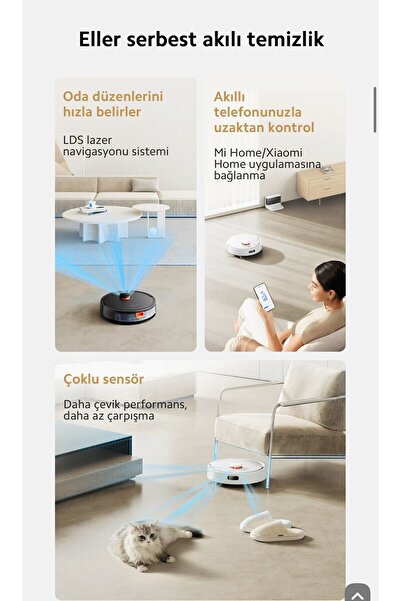 Xiaomi 5000pa Halı, Parke ve Sert Zemin Wifi Ve Sesli Kontrol Özellikli Akıllı Robot Süpürge + Tiftik mk