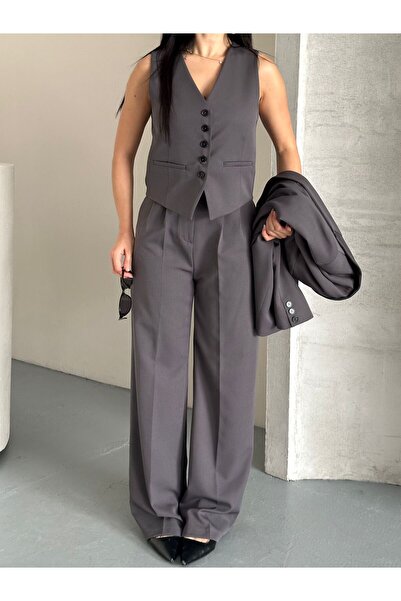MYGİYİMİSTANBUL jacket vest palazzo pants 3-piece suit