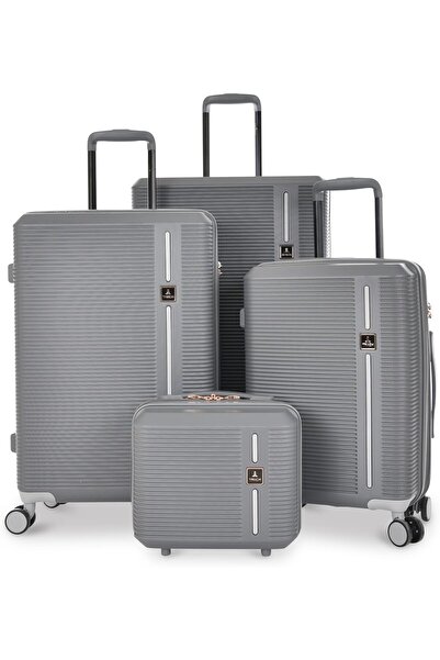 Track 4-Piece ABS Hard Shell Spinner Luggage Set with TSA Locks (Gray D2, HK333/4P)