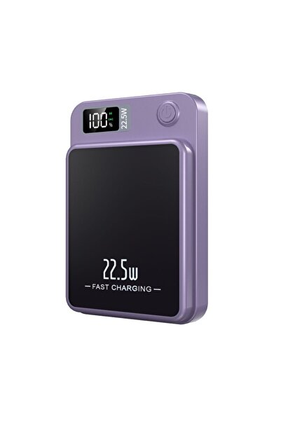 OEM Baterie externă wireless magnetică 22,5W + USB 15W, Fast Charger, 10000 mAh, mov