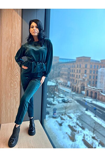 RAMONA BADESCU EXCLUSIVE Women's soft velvet suit - loose blouse and wide trousers