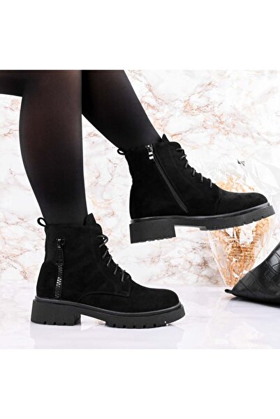 Tmall Ghete scurte de damă din piele cu interior căptușit, TM1GD1083, Negru