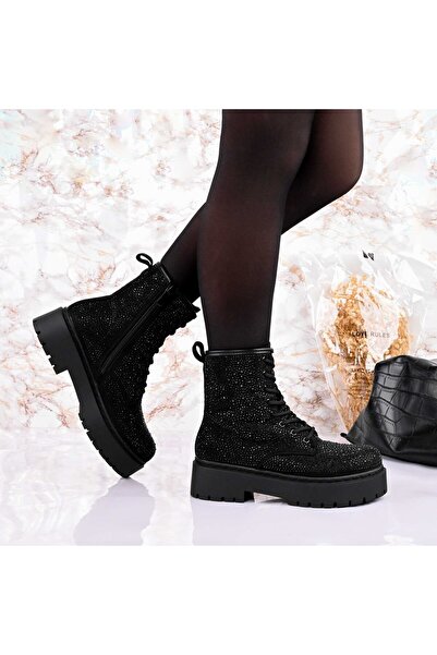 Tmall Ghete de damă, din piele ecologică, cu interior din blană, TM1GD1082, N...