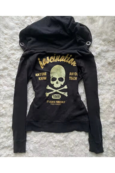 Köstebek Skull Bones Retro Grunge Kapüşonlu Sweatshirt