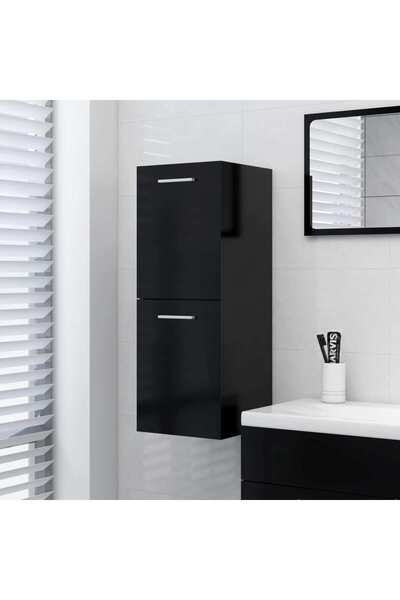 vidaxl خزانة حمام سوداء 30x30x80 سم من الخشب الهندسي