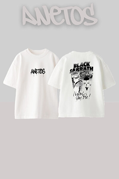Anetos Black Sabbath 11 Design Back cu imprimeu Bumbac Alb supradimensionat t...