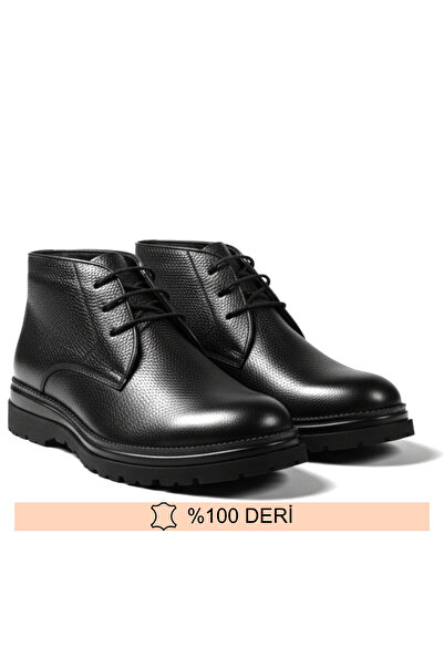 Fine Ayakkabıcılık Genuine Leather Black Chelsea Winter Elastic Boots