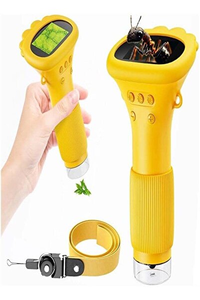 Generic مجهر محمول صغير للأطفال بشاشة 2 بوصة مع تكبير 200x وكاميرا (أصفر)