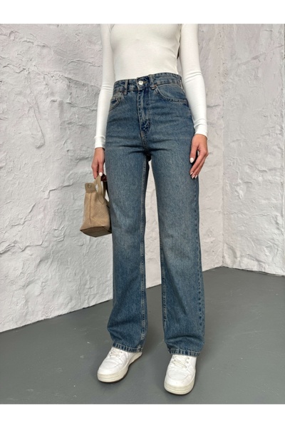 Elif Özbey Butik Blue Washed Straight Original Jeans
