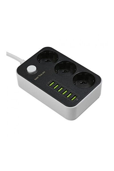 SERIOUX Prelungitor cu protecție Serioux, 3 prize schuko, intrare 100-240V, 50-60Hz, putere totală: 2500W -