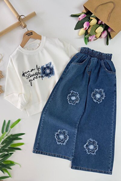 Minigimin Cicileri Costum pentru fetiță cu pantaloni largi cu detaliu de brod...