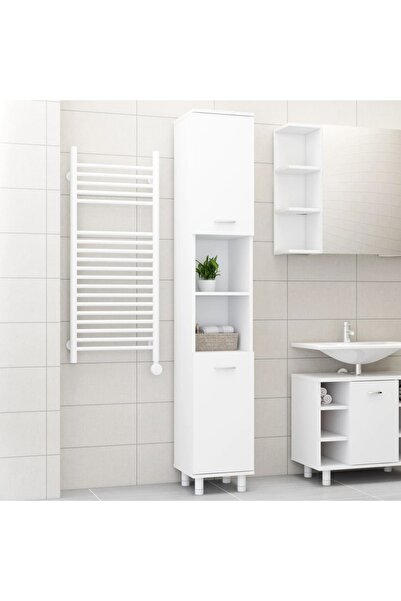 vidaxl خزانة حمام بيضاء 30x30x179 سم من الخشب الهندسي