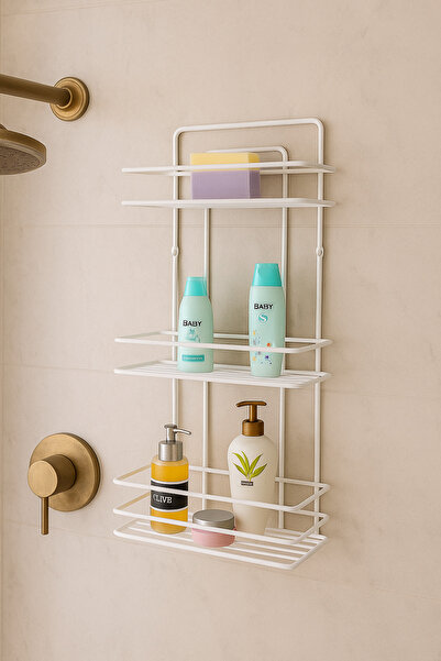 OVAHOME Ömür Boyu Paslanmaz Yapışkanlı 3 Katlı Banyo Duş Rafı | Şampuanlık Du...