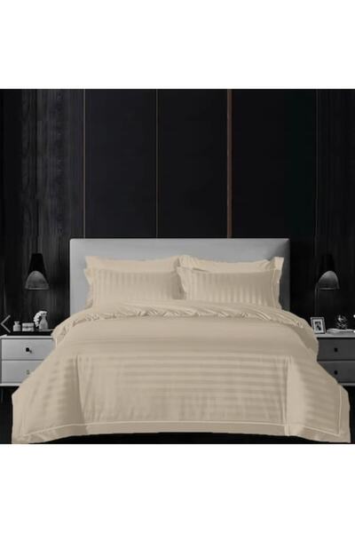 OEM Damask Policotton VertiFlare 4-piece Bed Linen, Double Bed, Pastel Cream