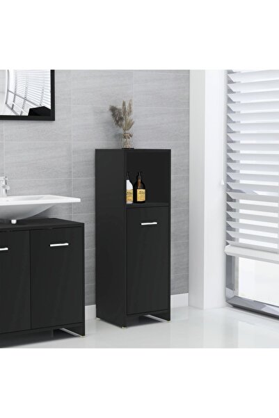 vidaxl خزانة حمام سوداء 30x30x95 سم من الخشب الهندسي