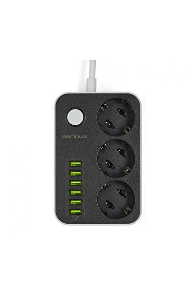 SERIOUX Prelungitor cu protecție Serioux, 3 prize schuko, intrare 100-240V, 50-60Hz, putere totală: 2500W -
