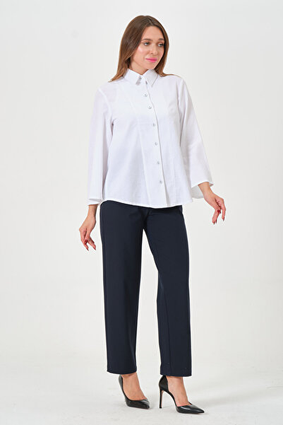 RELAXL 100% Cotton Relaxed Fit Spanish Sleeve Basic White Women's Shirt