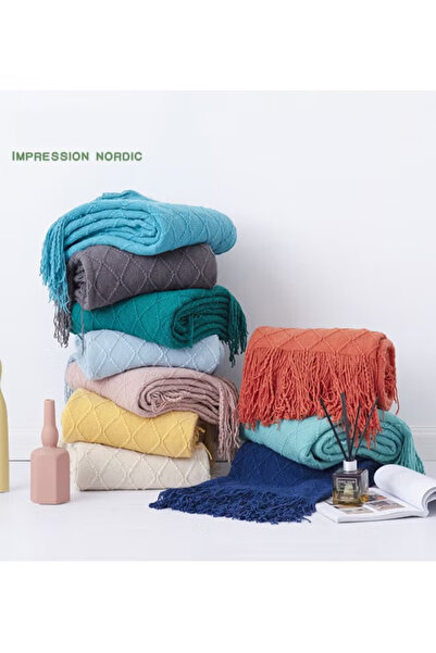 X SPRING Tassel Design Soft Blanket Keep Warm Cotton Light Gray 127 x 172cm