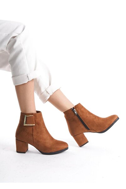 beelleshoe Kadın LOLA TABA SÜET Toka Detaylı Topuklu Kısa KIŞLIK Bot