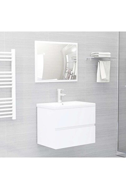 vidaxl طقم أثاث حمام من قطعتين مصنوع من الخشب الأبيض الهندسي