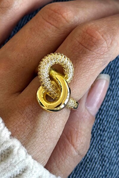 TAKIŞTIR Adjustable Steel Ring with Gold Color Stone Detail