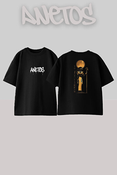 Anetos تي شيرت مصر 6 تصميم سايرت مطبوع قطن أسود قصة فضفاضة