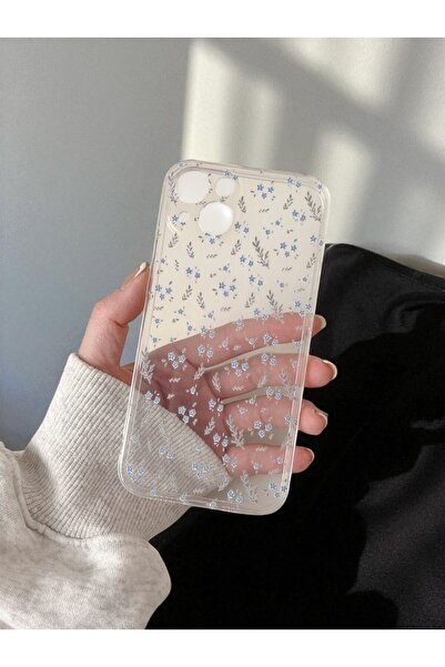 KVK PRİVACY iPhone 15 Plus / 14 Plus Compatible Transparent Floral Pattern Soft Camera Protection Silicone Case
