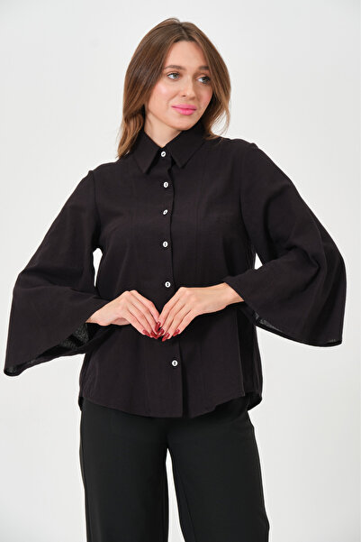 RELAXL 100% Cotton Spanish Sleeve Black Women's Shirt Office Elegance