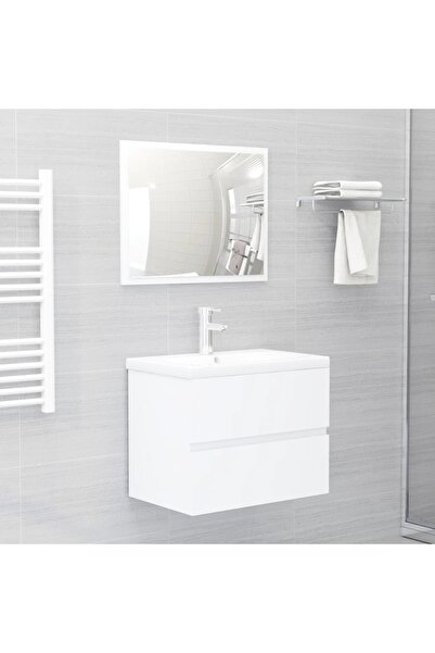 vidaxl مجموعة أثاث الحمام من الخشب الهندسي الأبيض