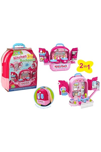 GLOBO 2-in-1 Backpack, kitchen utensils and furnished dollhouse, 25 cm